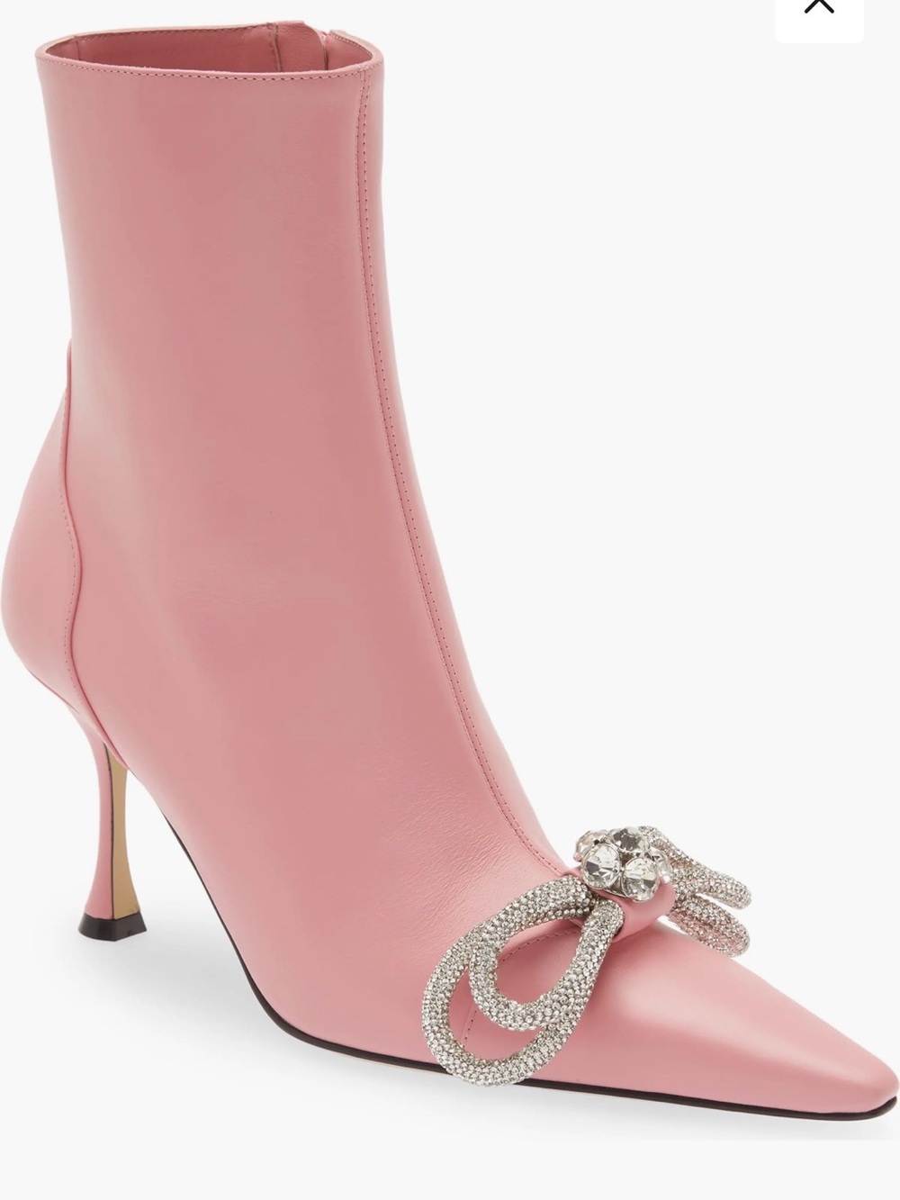 MACH & MACH Pink Pointed-Toe Crystal Bow Ankle Boot